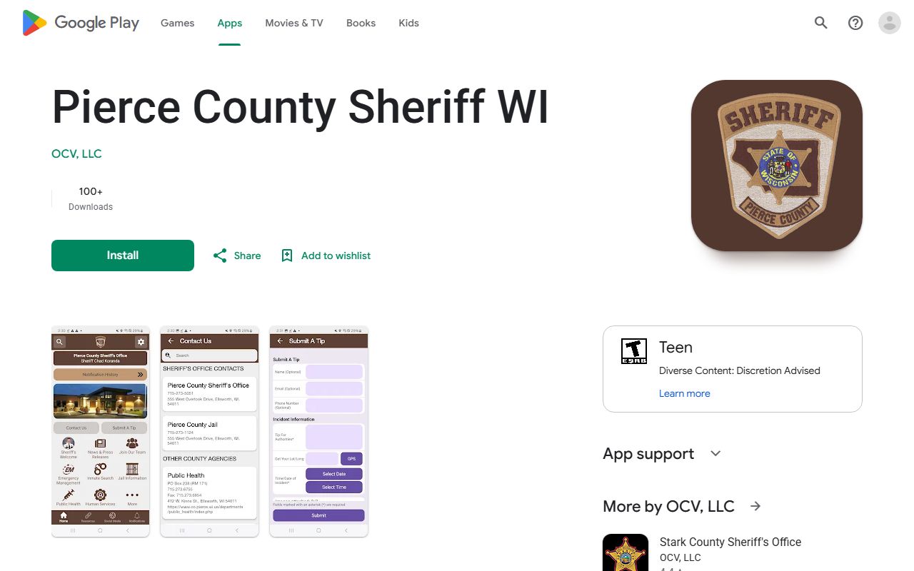 Pierce County inmate population sheriff app Google Play listing