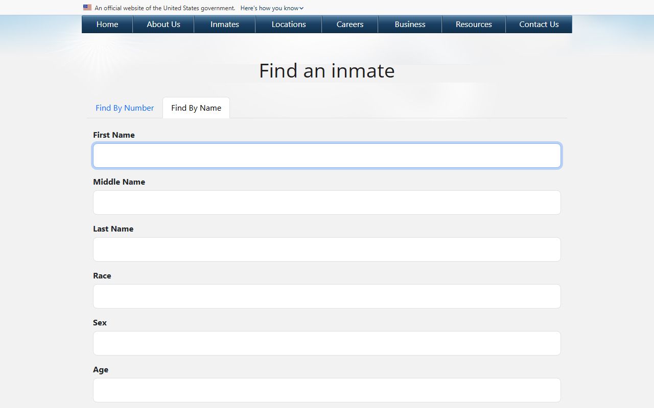 Federal BOP name search fields for Pierce County inmate record fallback searches