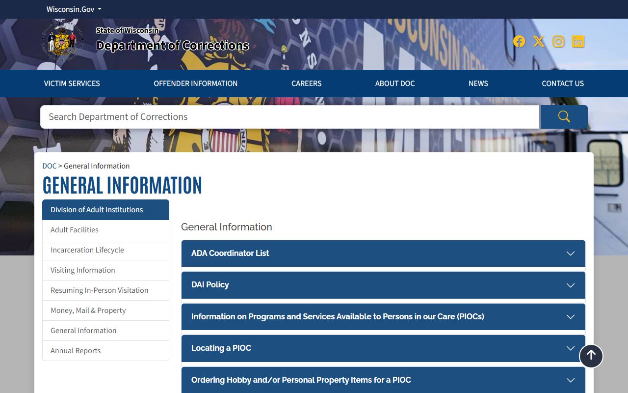 Wisconsin DOC information page explaining county jail and state prison inmate record separation