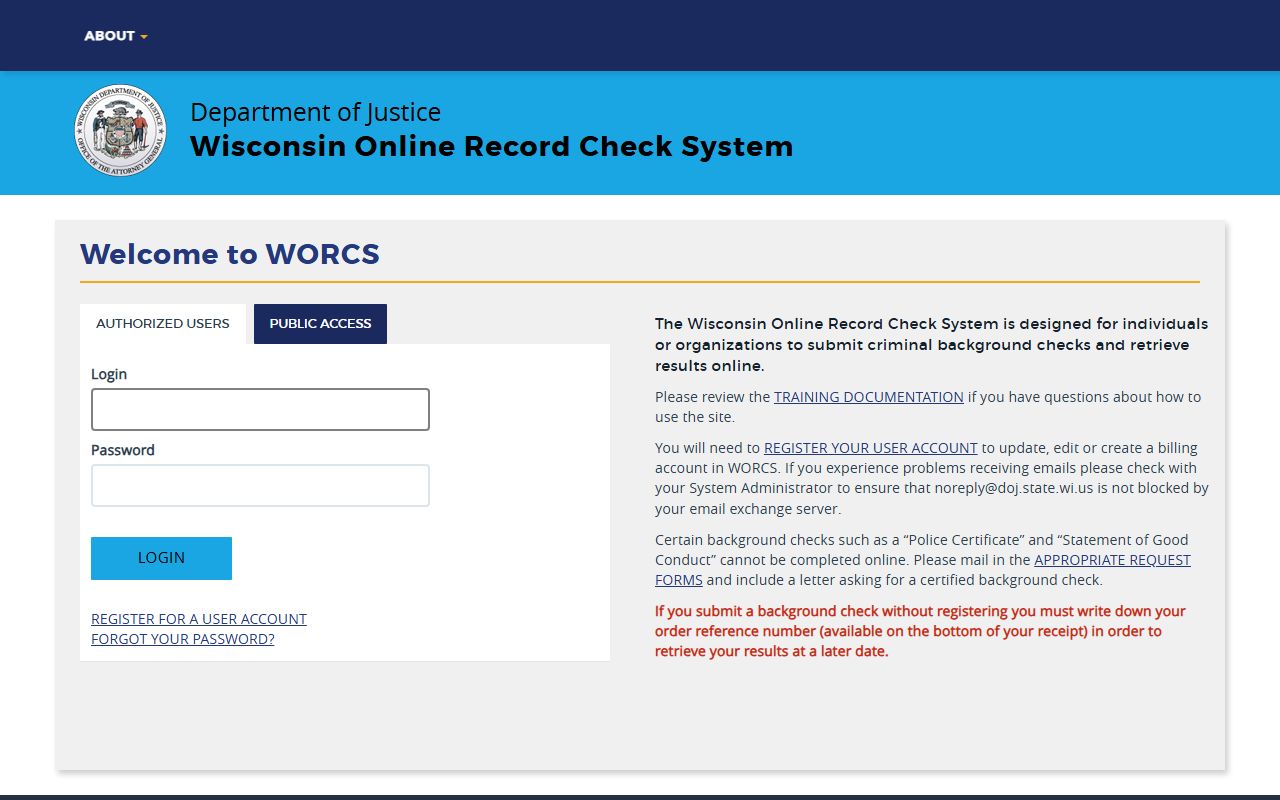 Wisconsin DOJ WORCS portal for Pierce County criminal history records related to booking photo searches